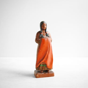 Vintage Hand Carved Indigenous Woman Figurine 