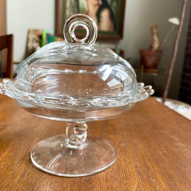 Vintage Heisey Lariat Blown Glass Compote Covered Candy Dish | Jewelry Dish, Ring Dish, Catchall Dish, Mid Century Glass 