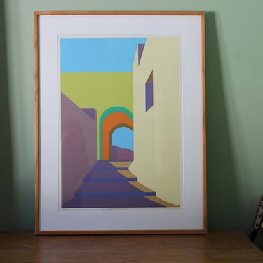 Vintage Mid Century Modern Silkscreen Print Signed T. Terri Priest 81 "An Afternoon on Thera"  #12/25 