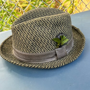 Vintage Wool Fedora Hat w Feather Green Black United Hatters Cap Millinery Union Retro Fashion Unisex Gender Neutral 