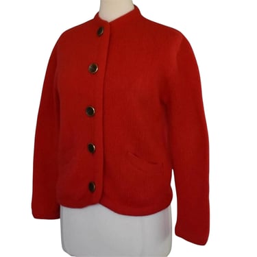 Vintage 50s Red Cardigan Sweater, Designer Rosanna Knitted Sportswear, Wool Rockabilly Cardigan, Pockets, S Small 