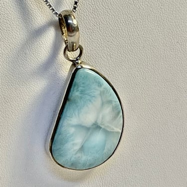 Vintage Larimar in 925 Sterling Pendant Necklace High AAA Grade Larimar Blue Aqua Atlantis Stone Crystal Gift for Her RARE OOAK Collectible 