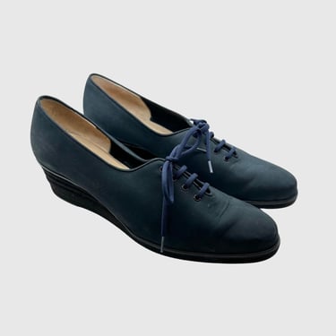 FERRAGAMO WEDGE OXFORDS | Women's Navy Oxfords | Italian Shoes | Designer Shoes | Made in Italy | Y2K | Women's size 7 