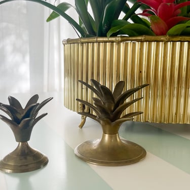 Pair of Brass Palm Frond Candlesticks