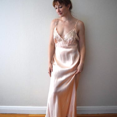 1940s bias cut satin nightgown . vintage slip . size small to m/l 