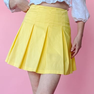 1990s Yellow Pleated Mini Skirt, sz. S