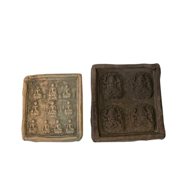 Set of 2 Small Chinese Oriental Clay Buddhas Theme Plaque Display ws2407E 