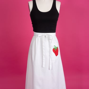 Vintage 1970s SKYR Strawberry Applique White Wrap Skirt (M/L) 