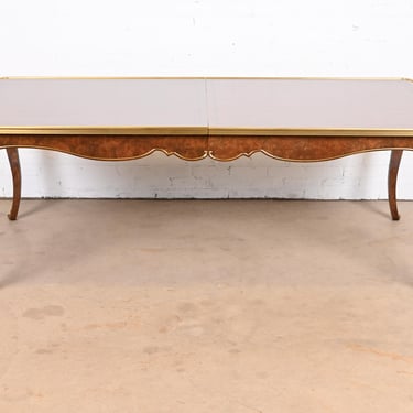 Mastercraft French Louis XV Burl Wood and Brass Extension Dining Table, 1970s