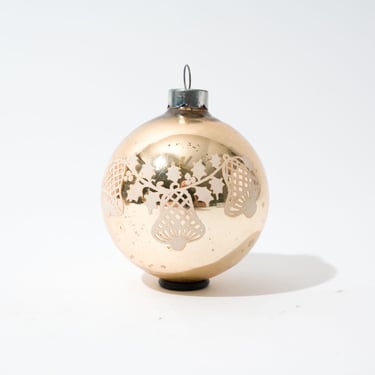 Vintage Christmas Ornament, Glass, Stencil, Bells 