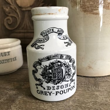 French Stoneware Mustard Jar, Dijon Grey Poupon Jar, Paris 1900 , Stamped Digoin Sarreguemines 
