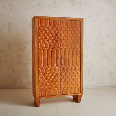 Paolo Buffa Style Wood Armoire Cabinet with Acrylic Handles, Italy 1950s