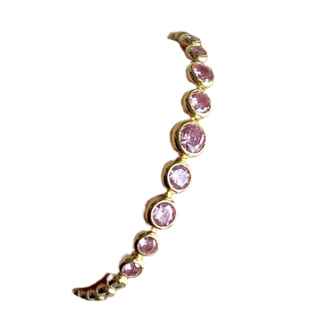 Pink and Diamond Crystal Round Bezel Tennis Bracelet