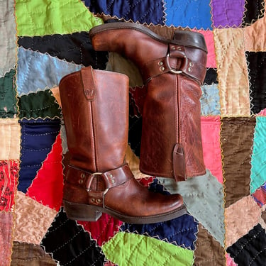DURANGO Harness Leather Boots | 1970's Vintage Boots | Cowboy Southwestern | Size 8 