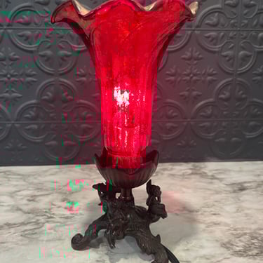 Red Mercury Tulip Lamp with Cherubs