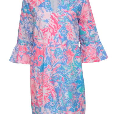 Lilly Pulitzer - Blue & Pink Floral Tunic Dress Sz 12