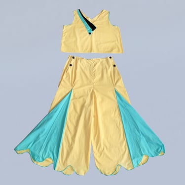 1930s Beach Pajamas / 30s Vibrant Bell Bottom Pant and Tank Set / Rare Sportswear 