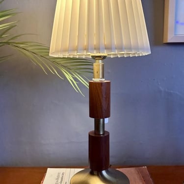 Mid Century Walnut & Brass Boudoir Lamp