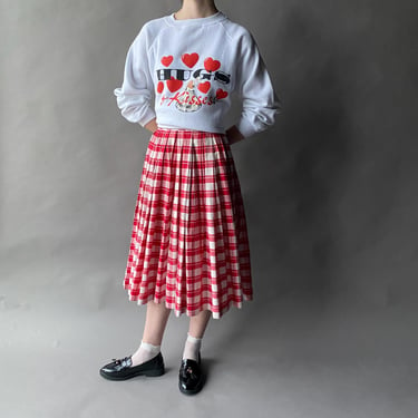 Vintage Red and White Plaid Skirt / 1950s Cotton Skirt / 50s Red and White Plaid Skirt / Plaid Cotton Skirt XS / 1950s Skirt XS 