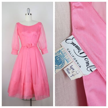 Vintage 1960s formal dress, Emma Domb, prom, party, cocktail, Barbie pink 