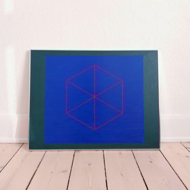 KG Nilsson Mid century abstract painting geometric painting blue abstract painting with shapes Scandinavian art Mcm artwork swedish 
