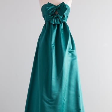 Vintage Emerald Green Silk Satin Evening Gown / XS