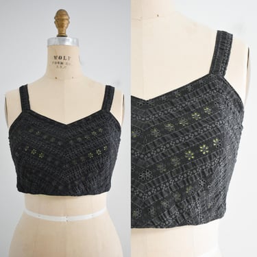 Vintage Style Black Eyelet Bra Top 