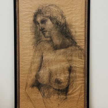 Antique Original Charcoal Sketch, Nude Figure II 