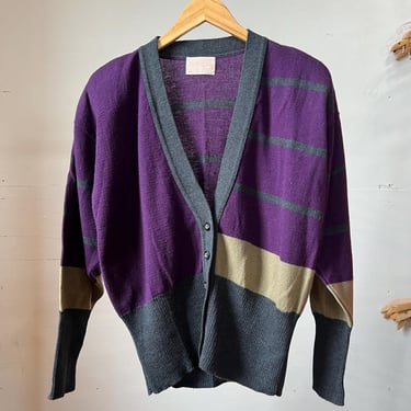 Med, Vintage 1980s Deadstock Pendleton Cardigan, Purple Stripe, P 