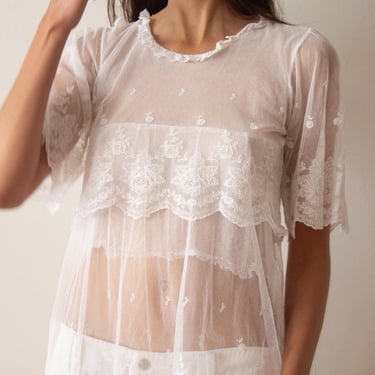 1920s French Lace And Mesh Layered Blouse 