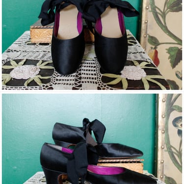 1950s Heels Black Bow Satin Dancing Heels // vintage 50s heels 