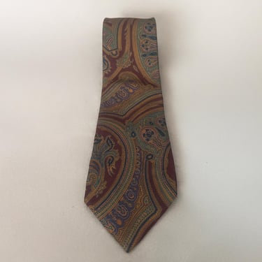 1990s Paisley Print Silk Tie by Keswick Ltd. | 90s Vintage Burgundy, Gold, Blue, and Green Necktie 