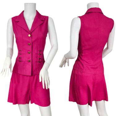 2 Pc Dawn Joy 1990's Hot Pink Rayon Sleeveless top and Shorts Set I Sz 