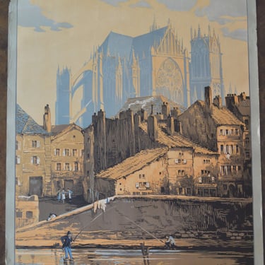Vintage Art Deco French Travel Poster - Le Vieux Metz - Chemin de Fer d'Alsace et de Lorraine - Original Lithograph 