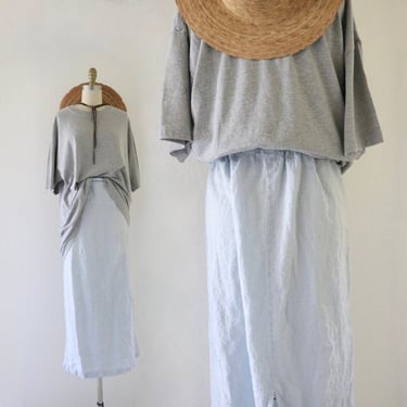 cornflower linen skirt 31-36 - vintage 90s y2k light blue long maxi womens size large 