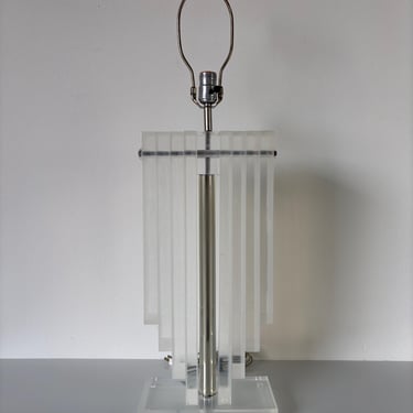 70's Karl Springer - Style Architectural Lucite Table Lamp 