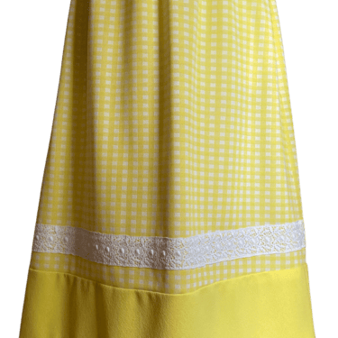 70s Checkered Crochet Lace Trim Belted Maxi Skirt