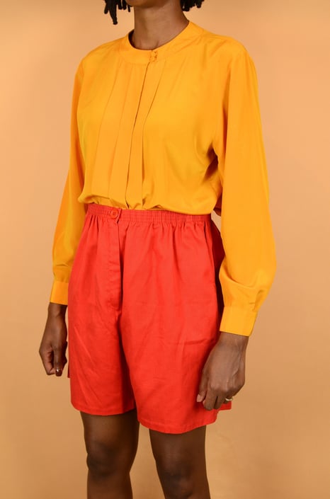 Vintage Mustard Orange Long Sleeve Blouse 