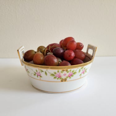 Antique Porcelain Berry Bowl with Strainer, Hand Painted Victorian Fruit Bowl 