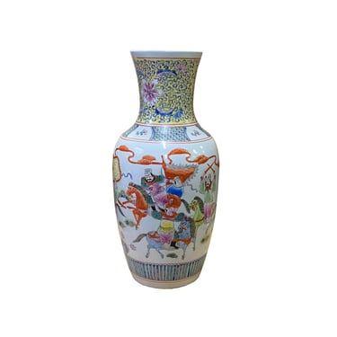 Chinese Oriental Off White Porcelain Horses Field Graphic Scenery Vase ws2705E 