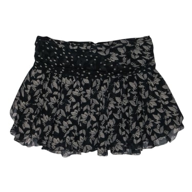 Isabel Marant - Black & Cream Printed Gathered Crepe Mini Skirt Sz 8