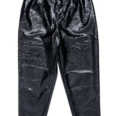 L'Acadamie - Black Faux Patent Leather Crinkle Pants Sz L