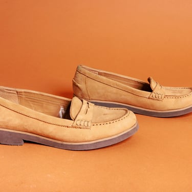 90s Camel Khaki Suede Loafers Vintage Ralph Lauren Slip On Loafer Shoes 