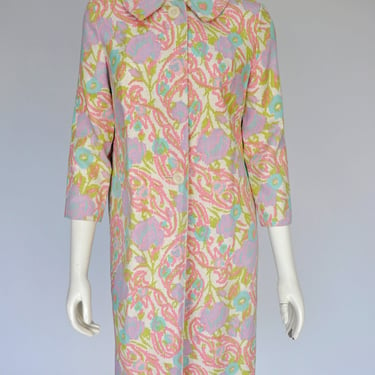 vintage 1960s floral print mod floral spring summer coat S/M 