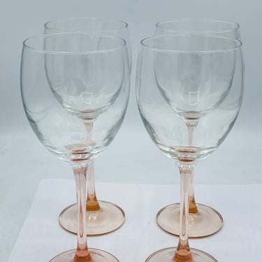 Vintage (4)  Arcoroc  Wine Glasses set Pink Stemmed- France- Nice Condition- Hostess Gift- 8" 