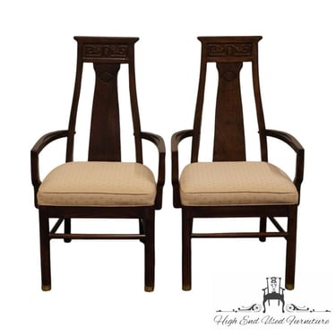 Set of 2 HIGH END Walnut Asian Chinoiserie Dining Arm Chairs 