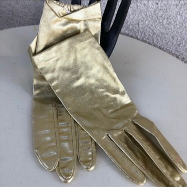Vintage Gold metallic nylon gloves size medium 6.5 made in USA 