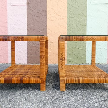Pair of Rattan Wrapped Side Tables