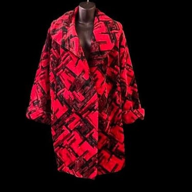 red tapestry swing coat vintage 1960s geometric jacket large XL 