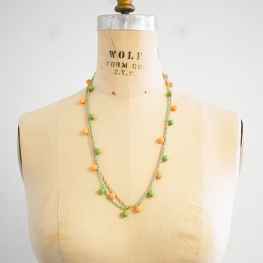 1960s Green and Orange Ball Dangle Chain Necklace 